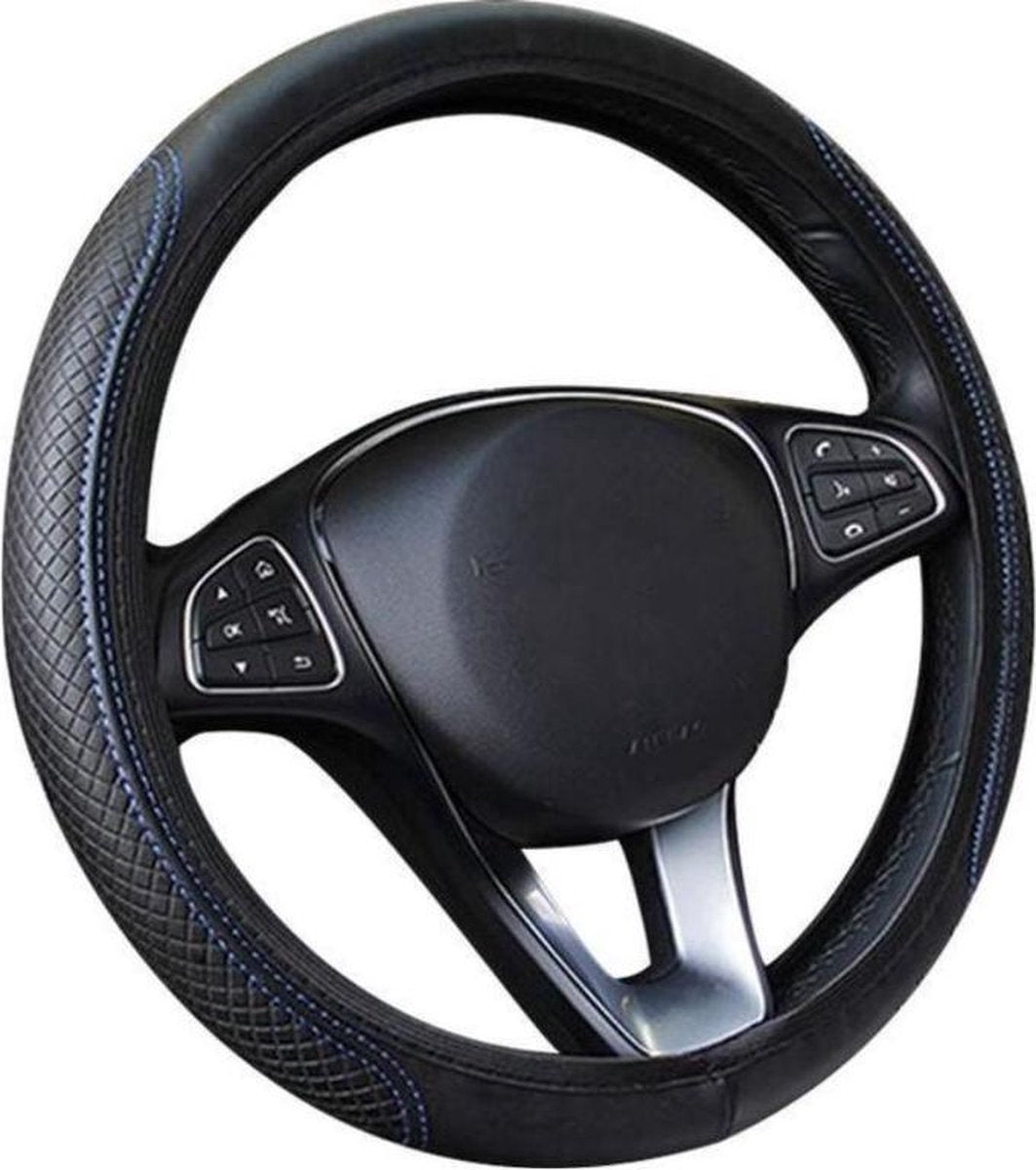 Akyol® Stuurhoes Auto - Voor 36-39 cm Stuurwiel - Zwart met Blauw
