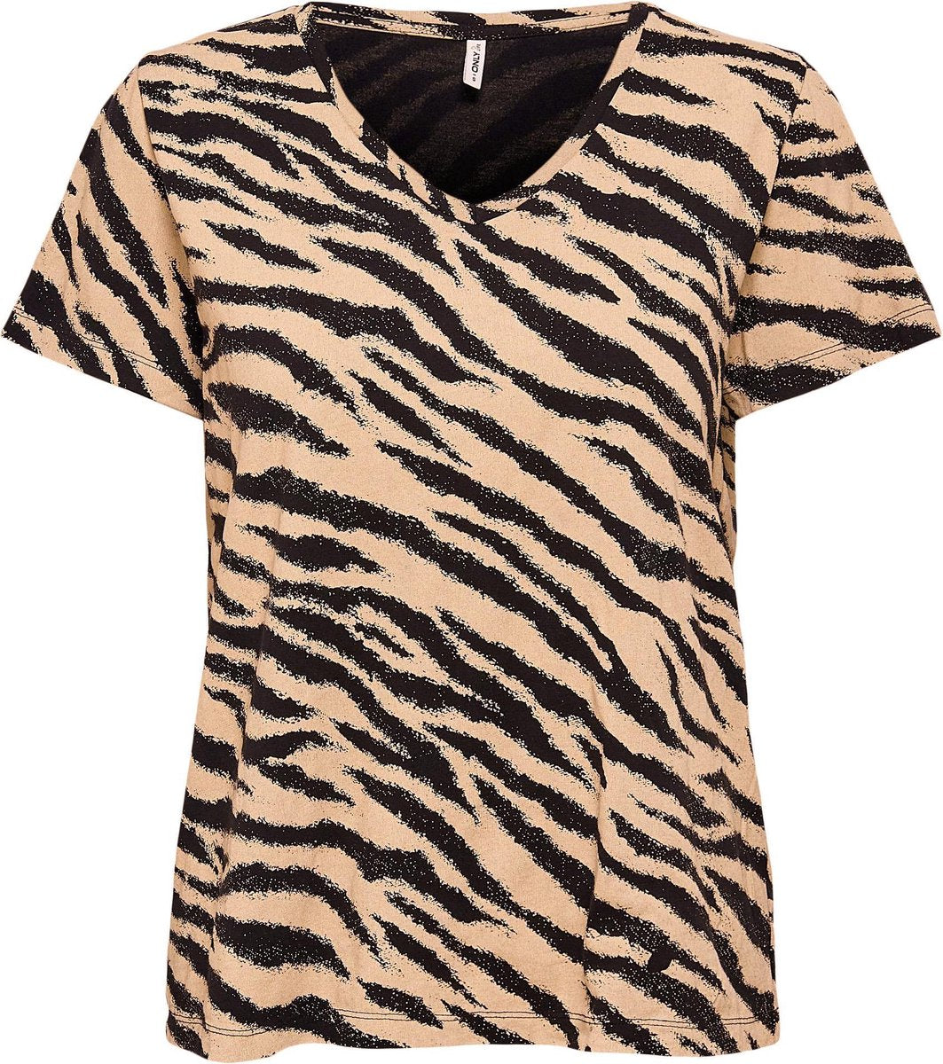 Onlnulle Life S/s V-neck Top Jrs 15233998 Black/humus Zebra