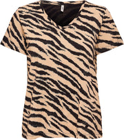 Onlnulle Life S/s V-neck Top Jrs 15233998 Black/humus Zebra