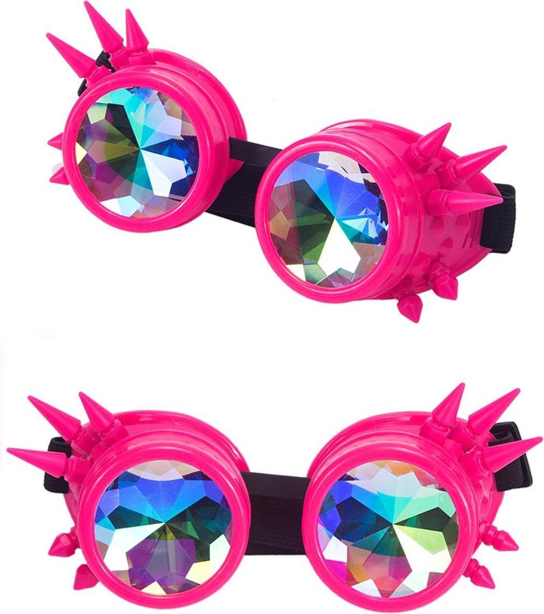 Caleidoscoop bril goggles Steampunk - roze spikes rave neon blacklight