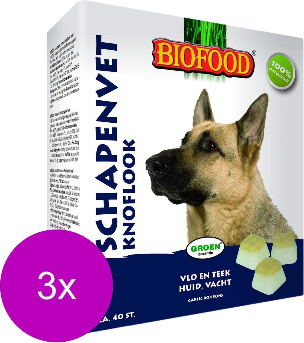 Biofood Schapenvetbonbons met Knoflook - Hond - Voedingssupplement -  3 x 40 bonbons