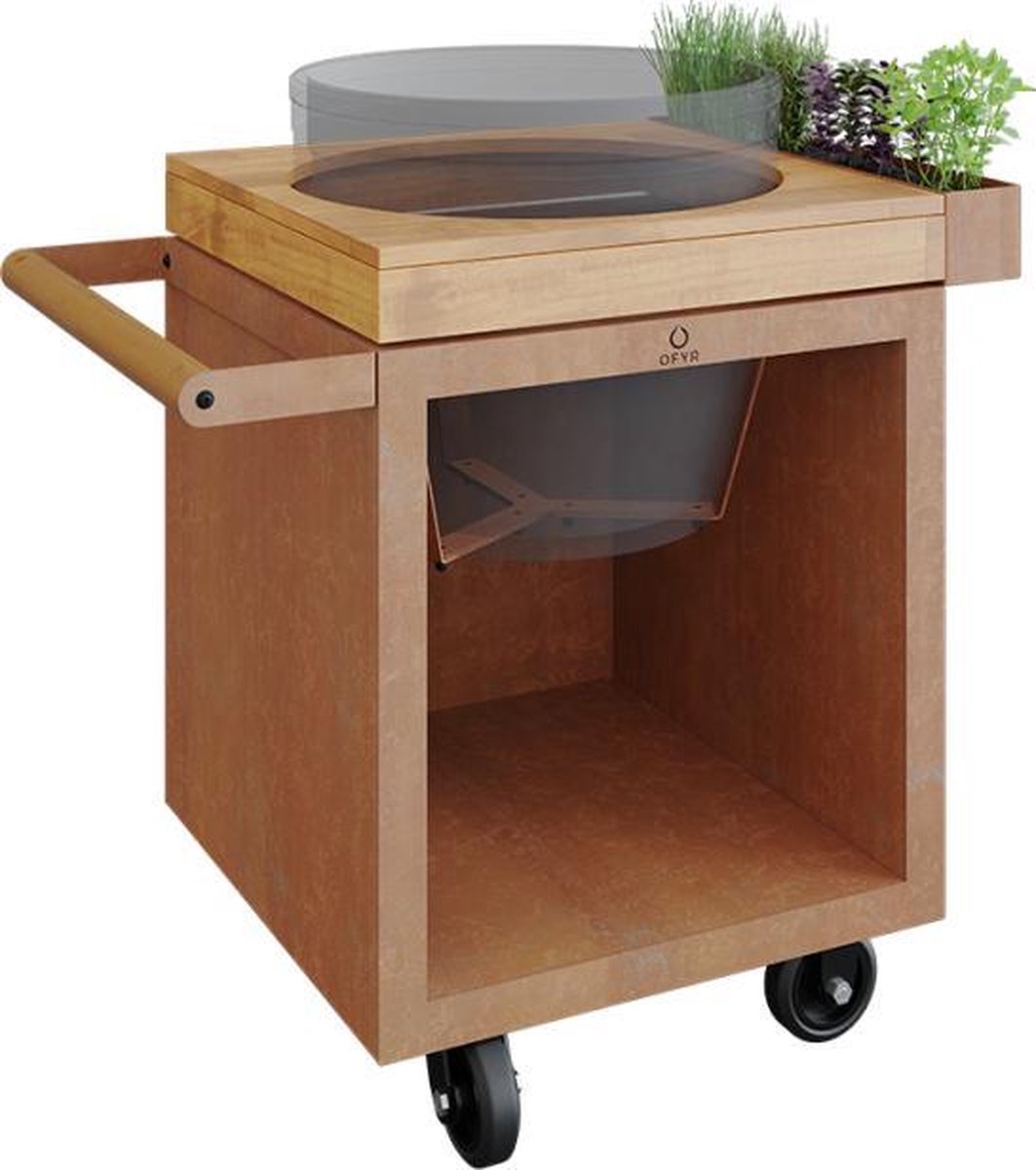 OFYR Kamado Table Corten 65 PRO Teak Wood BGE