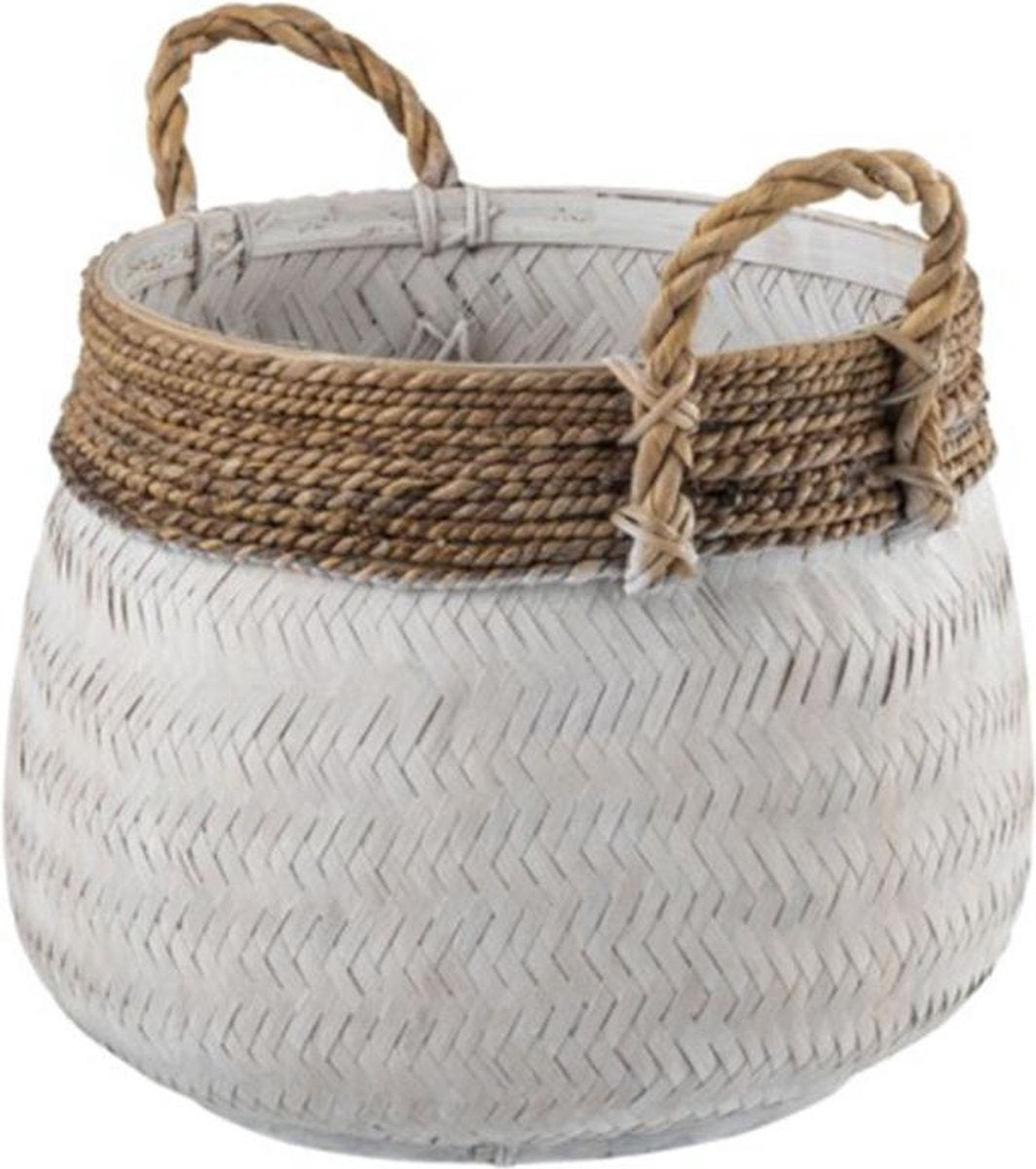 J-Line Mand Handvat Bol Bamboe Touw Wit Small