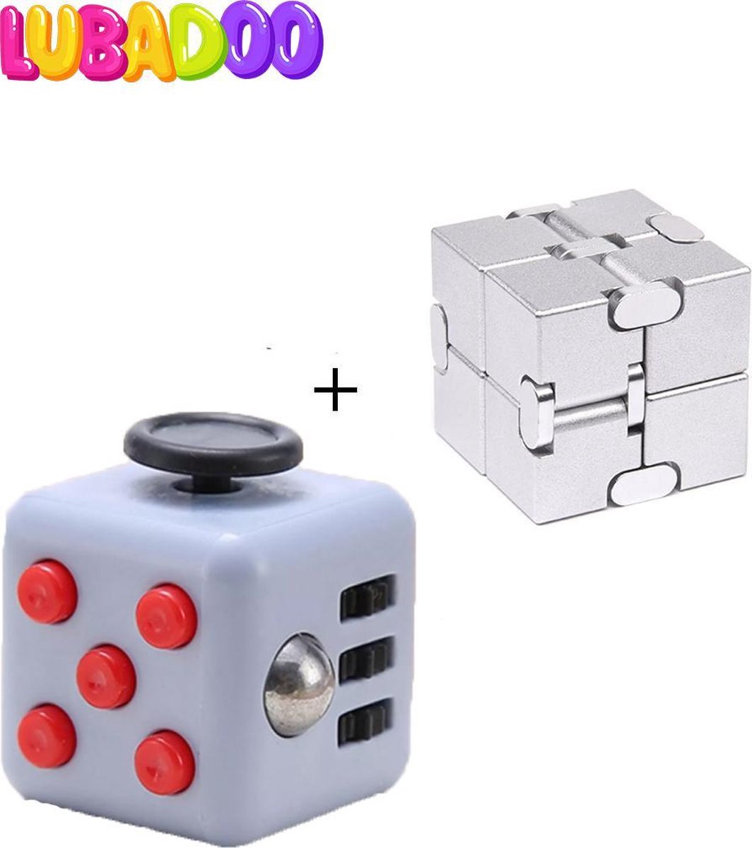 Lubadoo® Infinity Cube Fidget Toy + Friemelkubus Bundel - Fidet Toys - Figet Toys - Grijs/Rood
