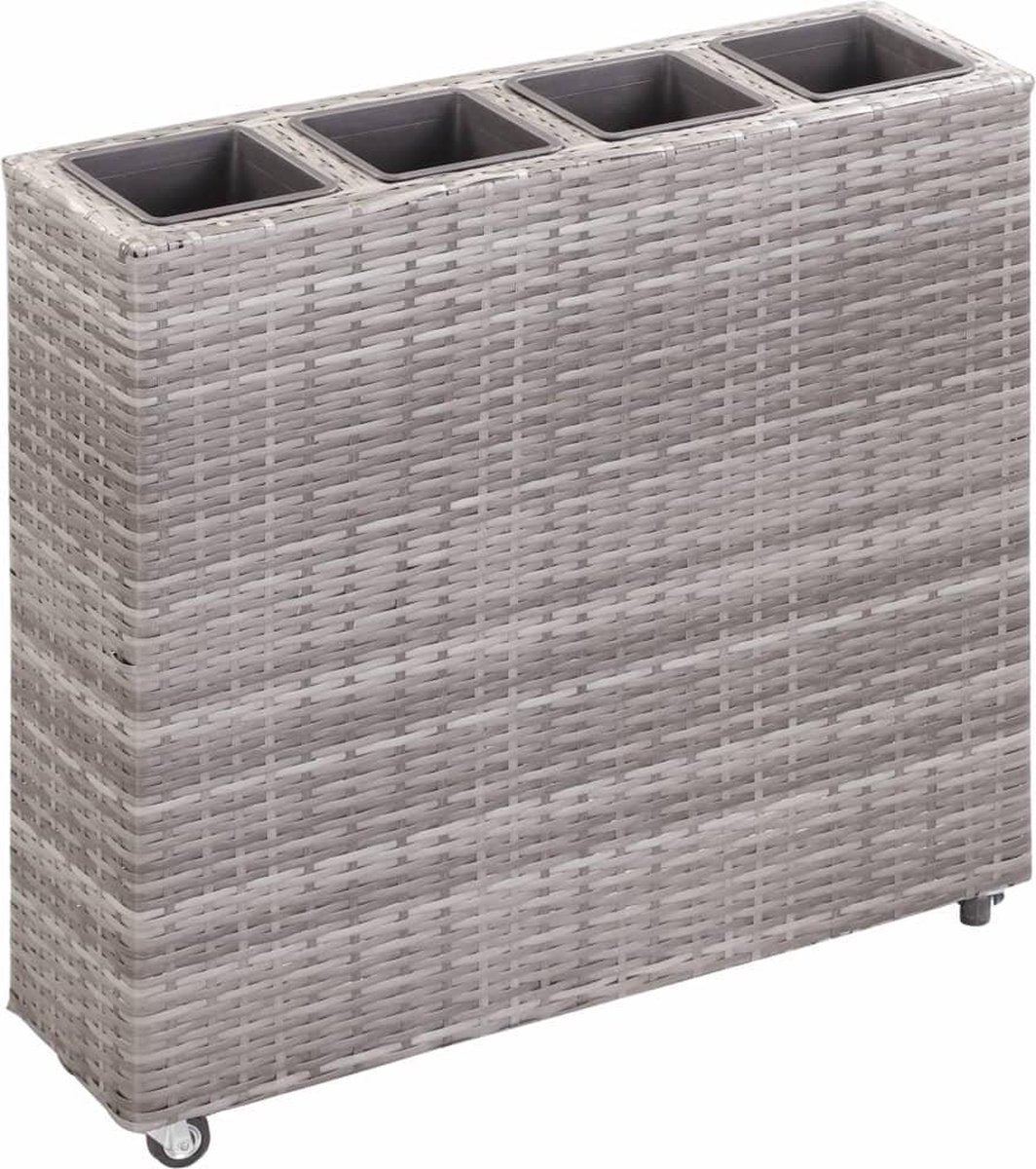 Plantenbak met 4 potten 80x22x79 cm poly rattan grijs