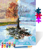 4 seizoenen boom - Puzzel Schilderen op nummer - Houten puzzel - 500 stukjes - 38x52 cm