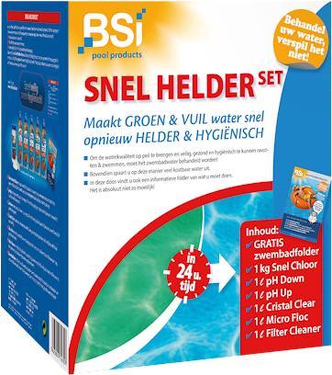 Snel helder set - de kit tegen vuil en groen water in het zwembad