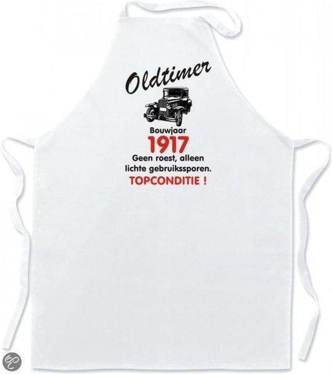 Mijncadeautje Schort Keukenschort - Oldtimer Bouwjaar (geboortejaar) 1917