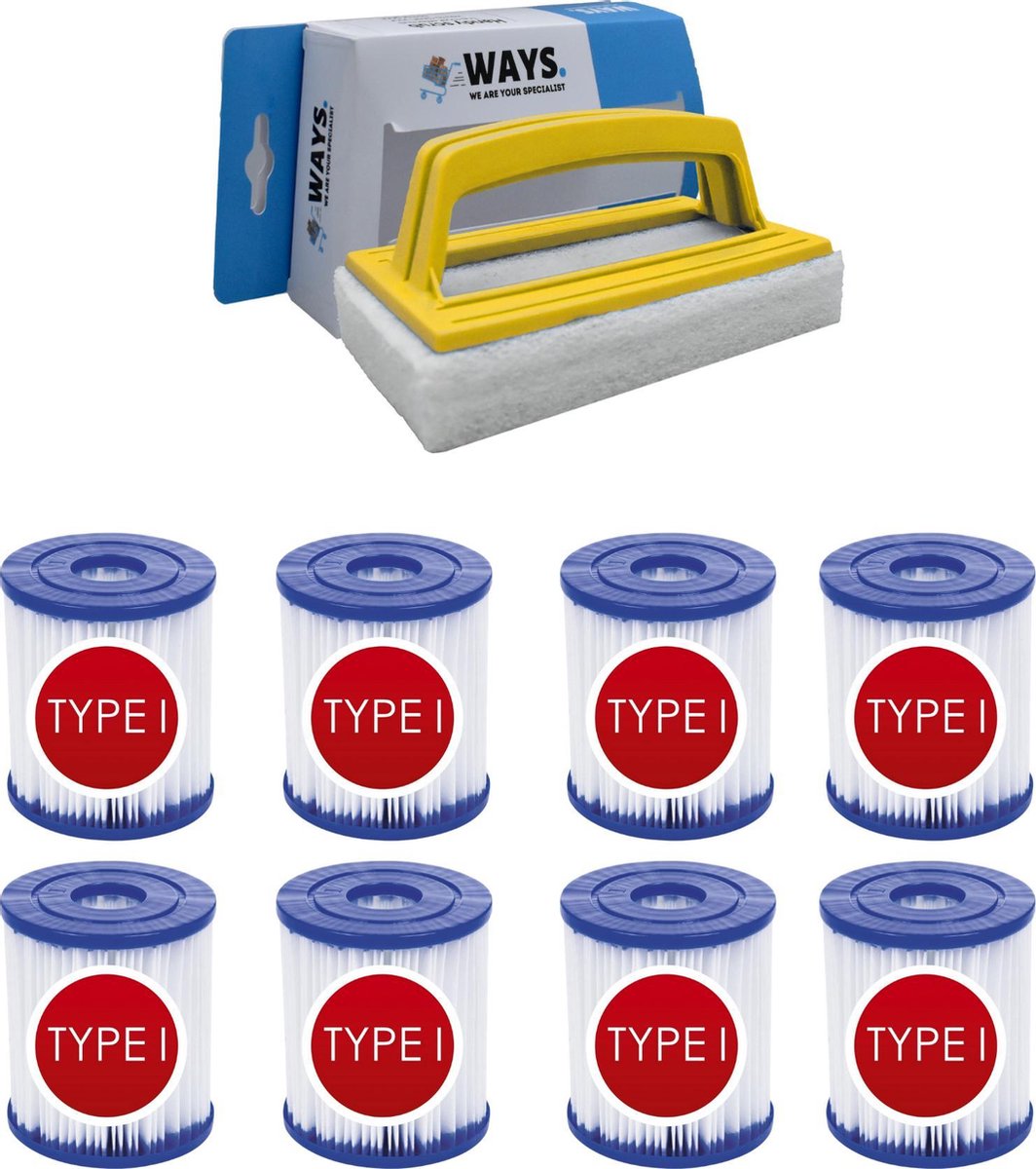 Bestway - Type I filters geschikt voor filterpomp 58381 - 8 stuks & WAYS scrubborstel