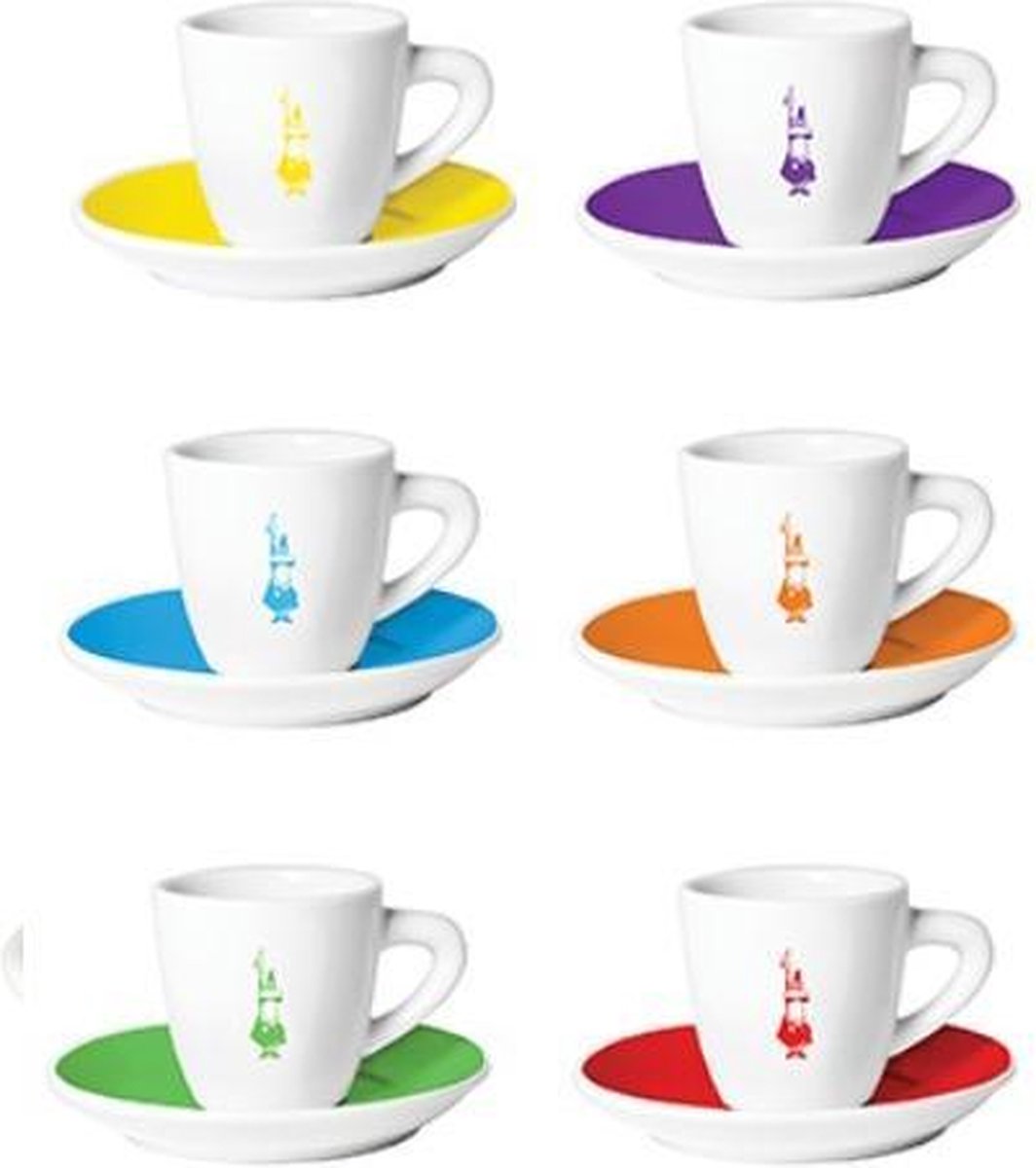 Bialetti Omino Espresso kop en schotels gekleurd - set van 6 stuks