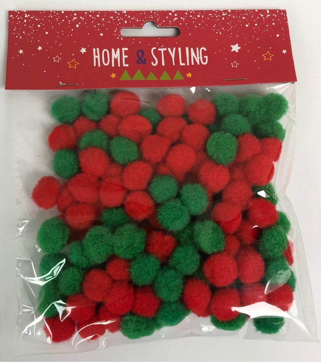 Pom poms - 1.5cm - rood/groen - 150st. - pompons - knutselspullen - decoratie - hobby - knutsel - versiering - maken - cadeau