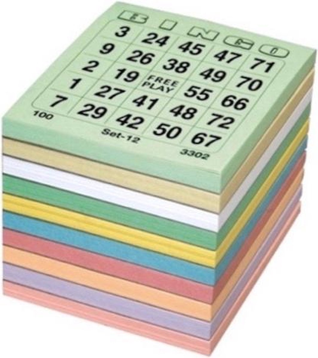 Bingokaarten - 1000 stuks - 1 t/m 75 kleurenmix Single