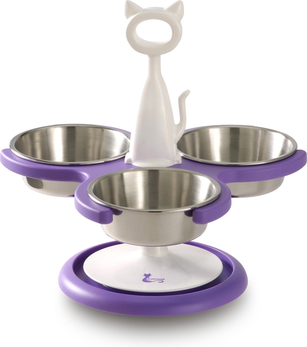 Design eet- en drinkbak kat 3 bakjes - paars