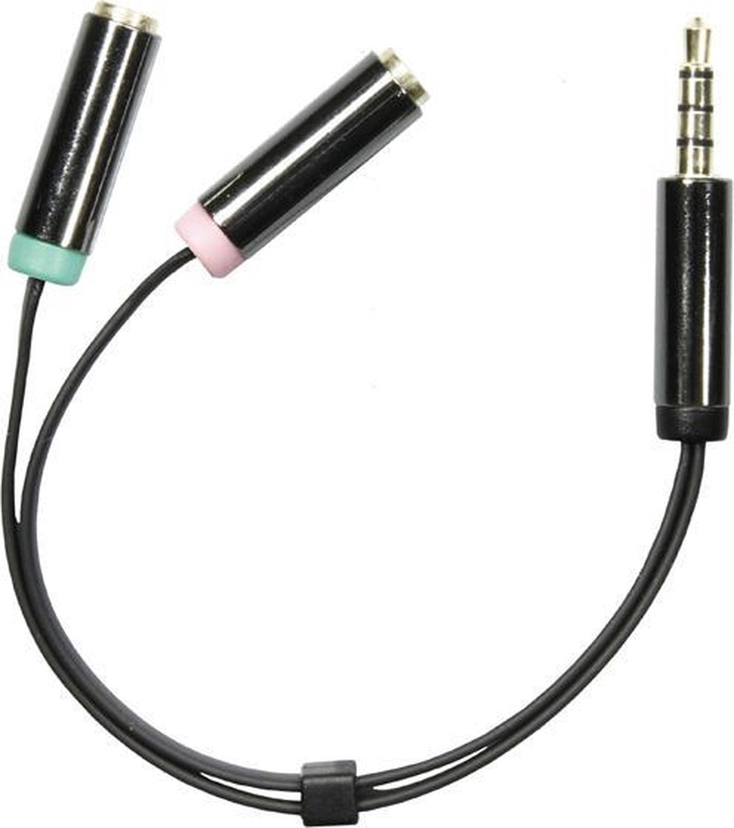 DELTACO AUD-201 3.5mm headset adapter - microfoon en audio - input mini-jack output - zwart