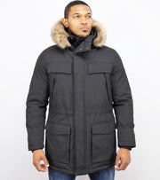 Enos Lange Heren Parka Jas – Met bontkraag - Zwart - Maat: XL