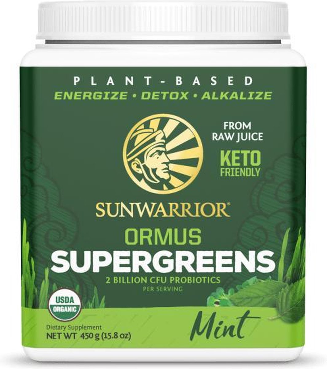 SUNWARRIOR BIOLOGISCHE ORMUS SUPERGREENS MINT 450 GRAM