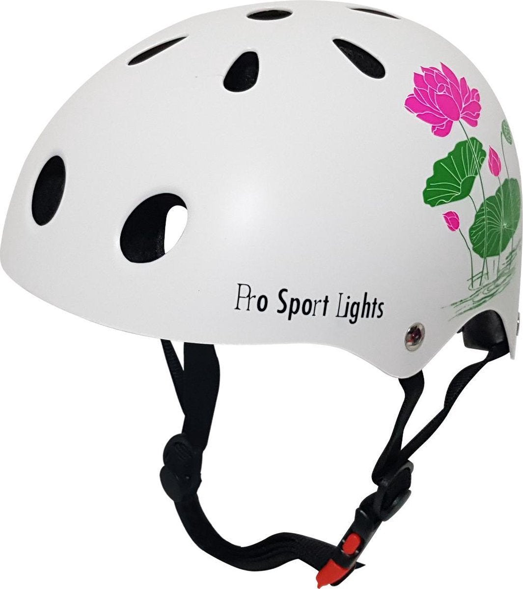 Kinderfietshelm Pro Sport Lights - skate Fietshelm voor kinderen - wit - bloemen - flowers - kinderhelm 50 - 56 cm