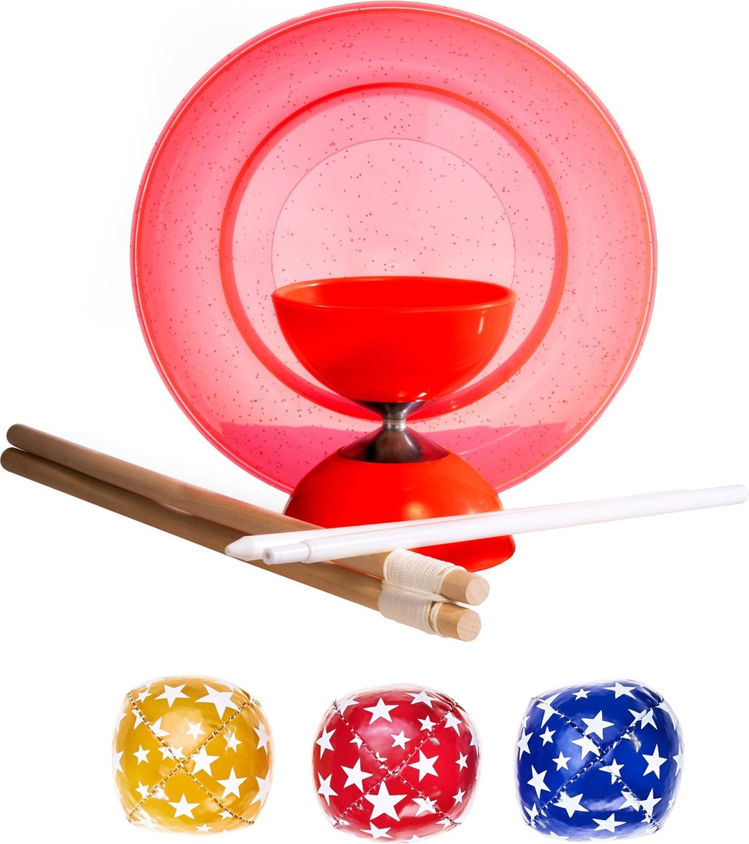 Jongleerset 3-delig: Jongleerballen + Diabolo + Spinningtop set