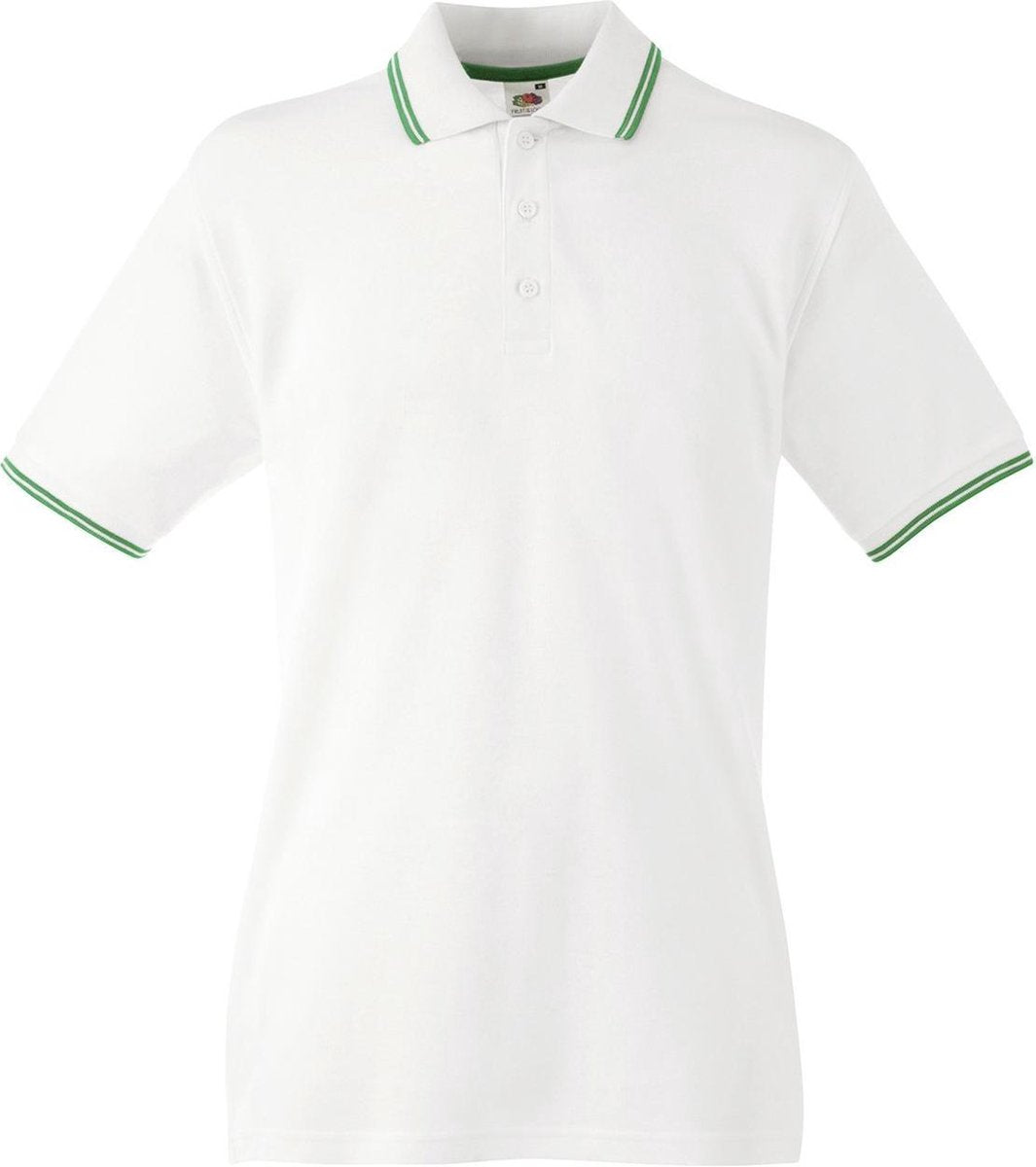 Fruit of the Loom Poloshirt Heren Wit-Kelly Green maat M Dubbele strepen