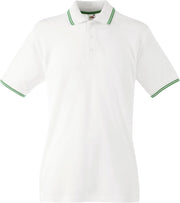 Fruit of the Loom Poloshirt Heren Wit-Kelly Green maat M Dubbele strepen