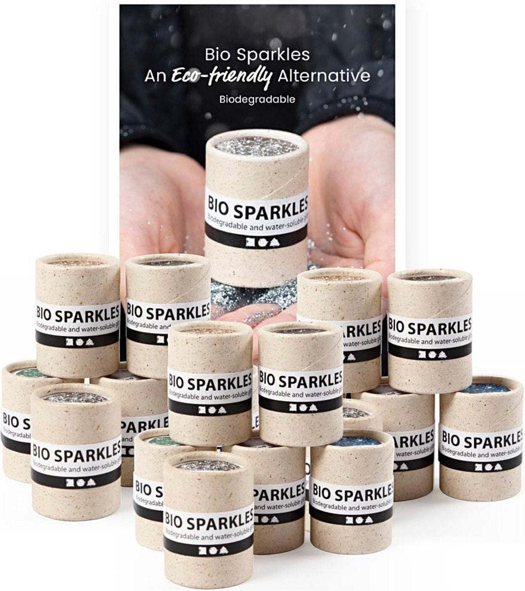 Bio Glitter + 25 Inspiratiekaart. diverse kleuren. d: 0.4 mm