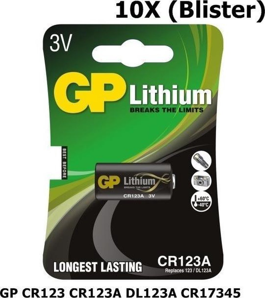 10 Stuks - GP CR123 CR123A DL123A CR17345 Lithium batterij