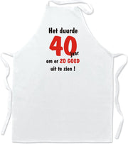 Schort - Het duurde 40 jaar - leuke keuken- of barbecueschort - 100 % katoen - wit
