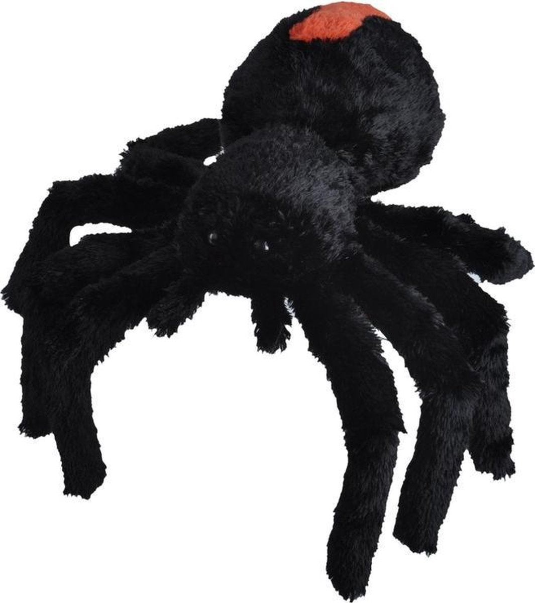 Pluche zwarte roodrugspin knuffel 35 cm - Spinnen insecten knuffels - Speelgoed voor kinderen