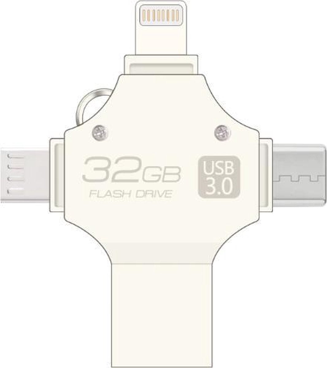 WiseGoods - 4 in 1 Flashdrive - USB Stick - USB 3.0 - 32GB - Iphone - Android - Telefoon - Micro USB - Type C - Lightning