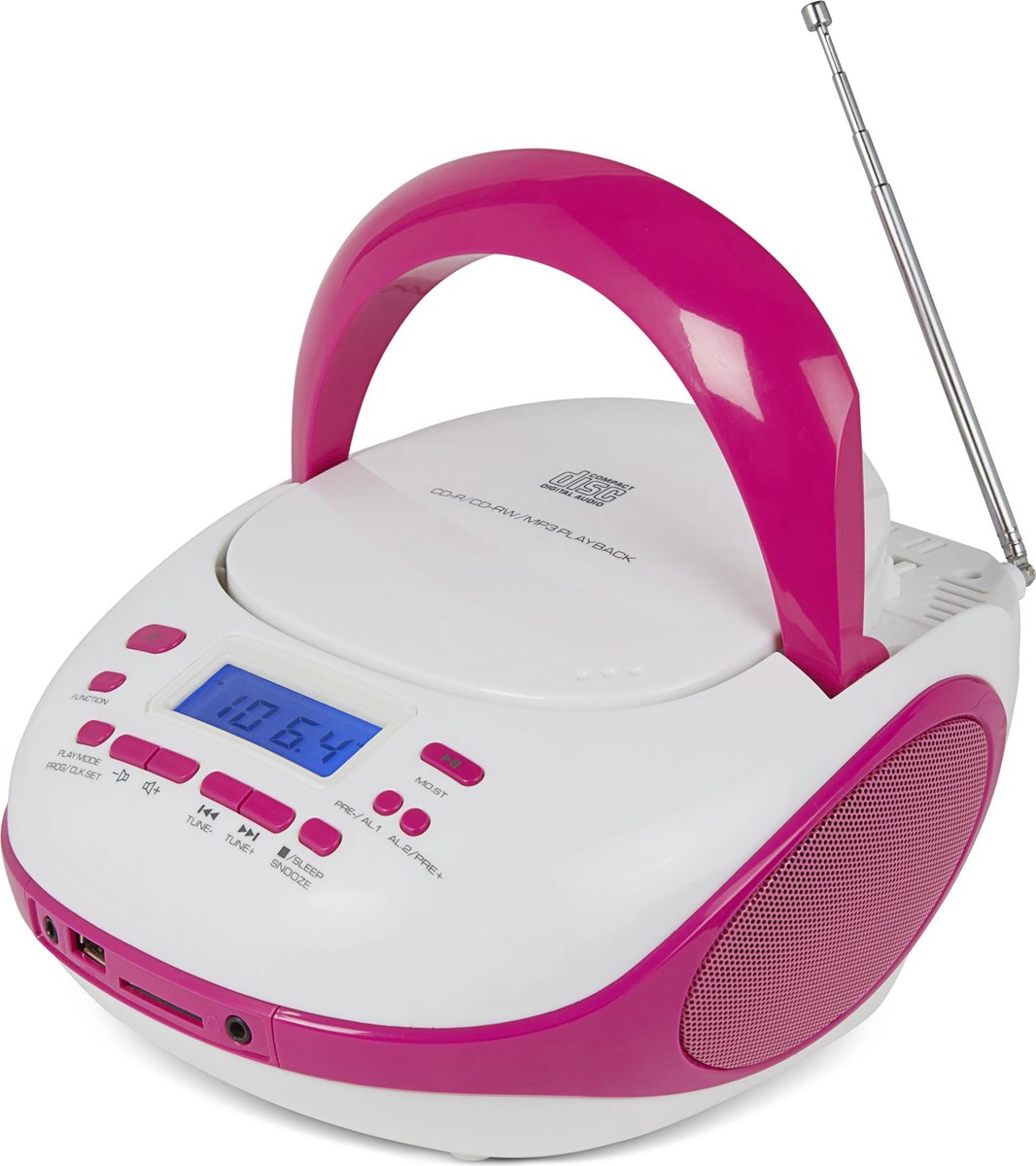 Nikkei NPRC56PK - Draagbare Radio en CD-speler met USB-Poort en Bluetooth - Wit/Roze
