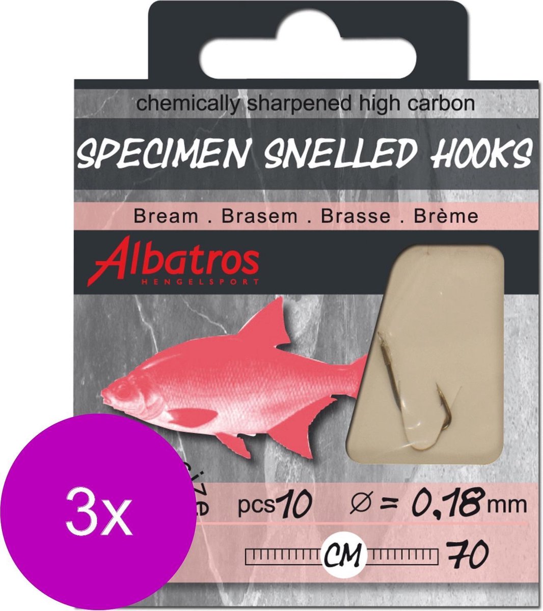 Albatros Hakenboekje Brasem 70 cm - Hakenboekjes - 3 x 16 Ø 0.12mm Witvis
