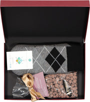 Hot Chocolade heren cadeauset Burlington Huissokken met warme chocolademelk - grijs geruit -  Maat: 40-46