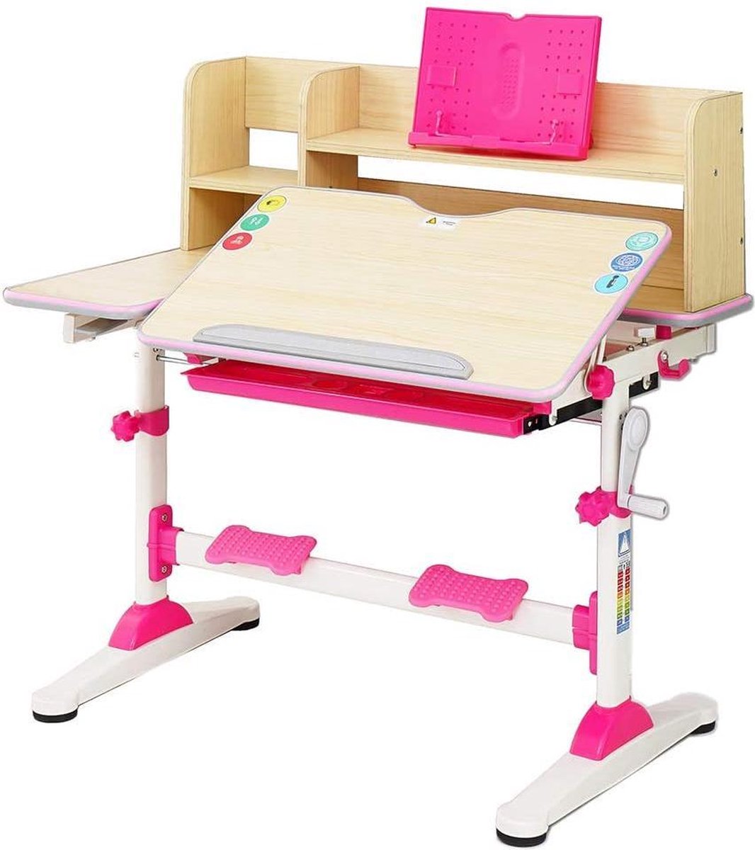 Kinderbureau in hoogte verstelbaar kantelbaar bureau + boekenplank Roze