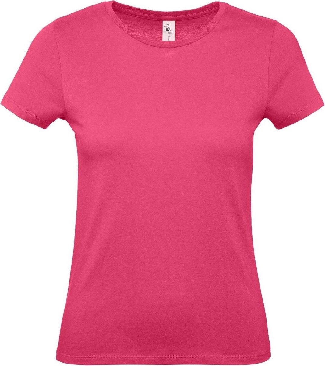 Set van 2x stuks fuchsia roze basic t-shirts met ronde hals voor dames - katoen - 145 grams - shirts / kleding