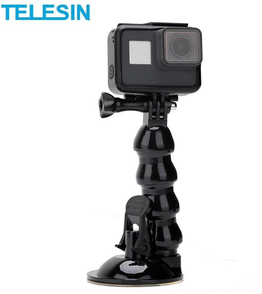 PRO SERIES Auto Zuignap Mount Houder met Flexibele Extension + Telefoonhouder voor GoPro / DJI Osmo Action en Action Cameras