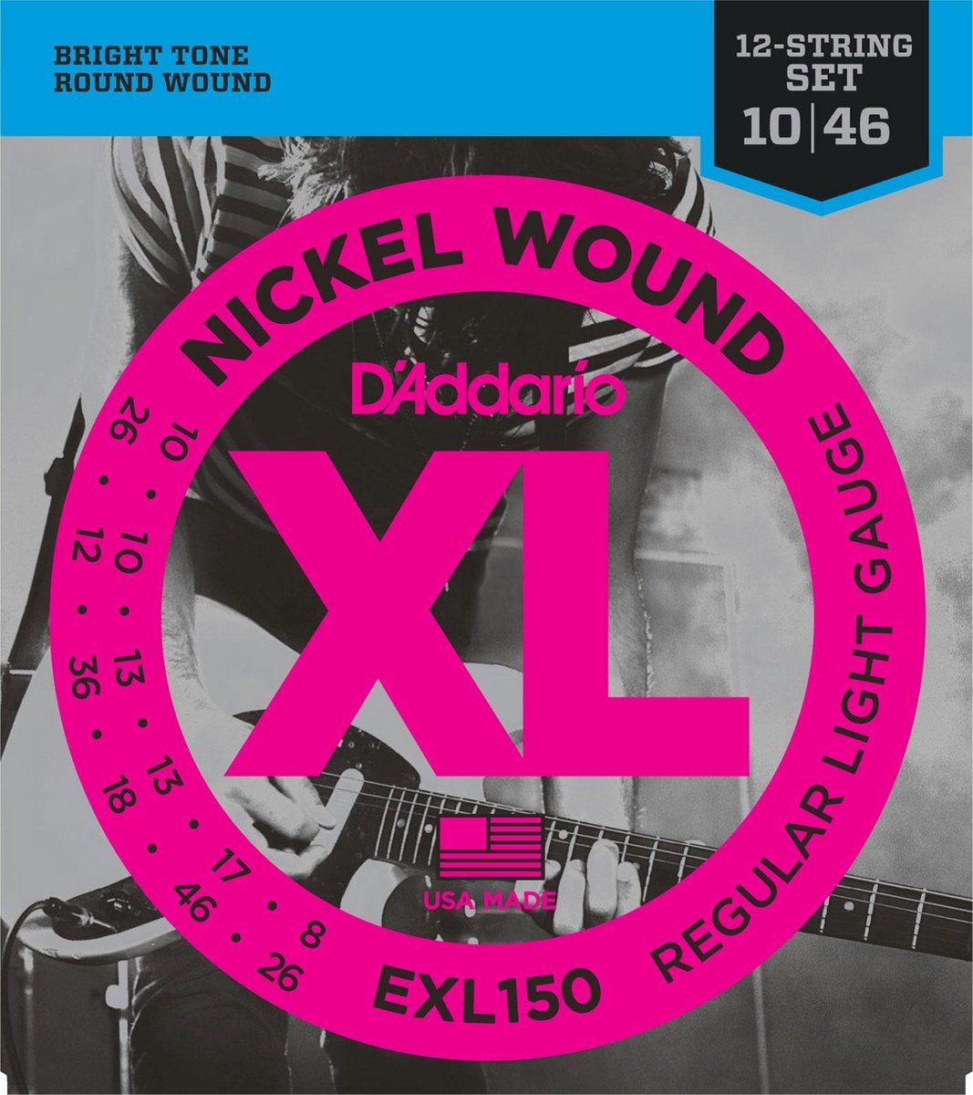E-Git.snaren 10-46 12-String EXL150 nikkel omwonden