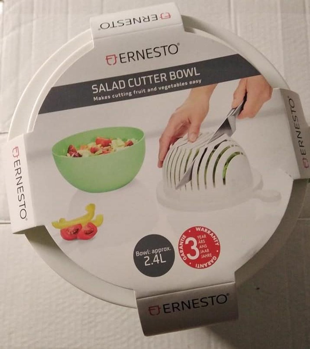 Bol coupe- salade/ salad cutter bowl/ BPA free/ vaatwas veilig/ snijhulp voor salade/groen met deksel/ 2.4 L