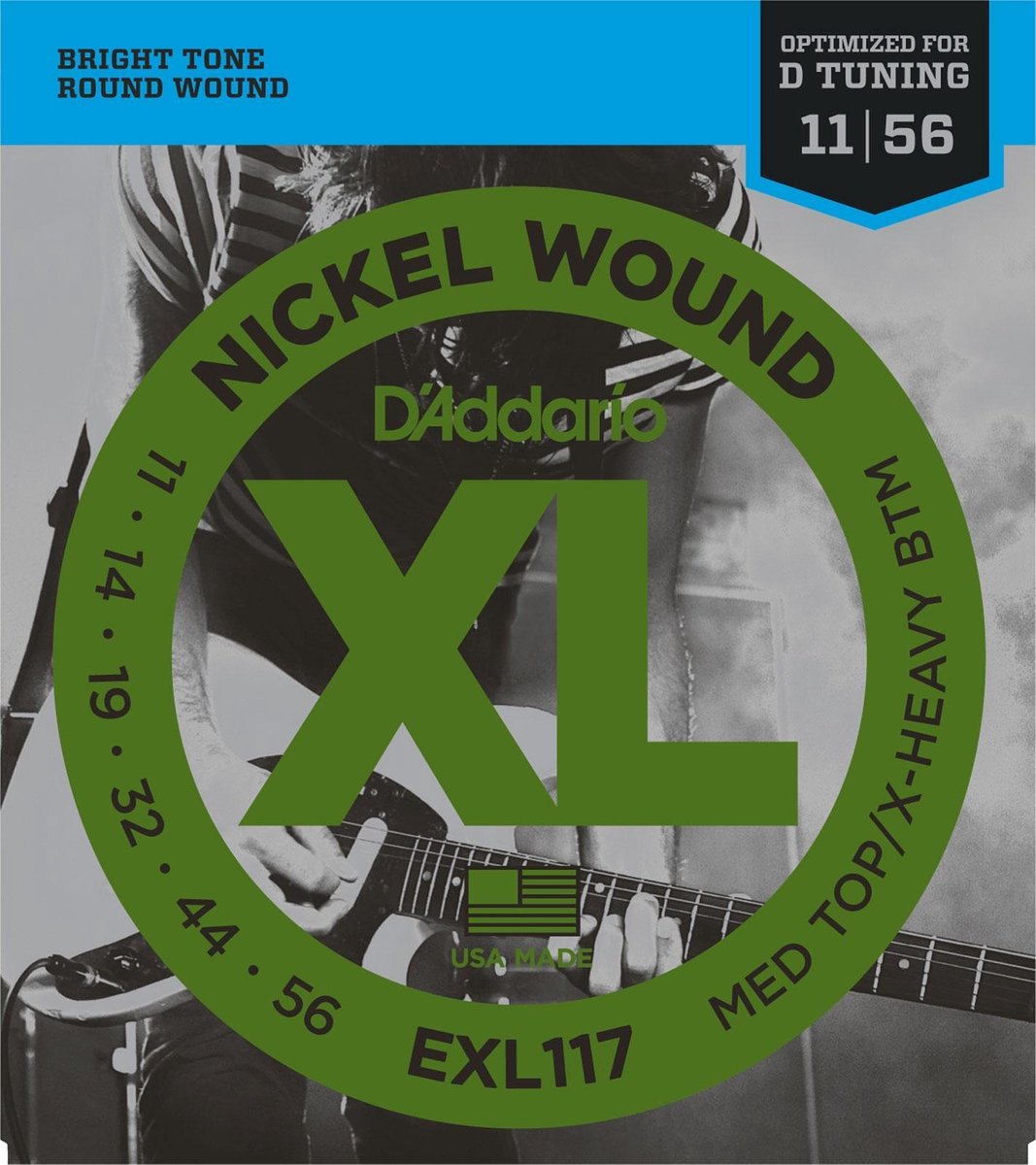 E-Git. EXL117 11-56 Drop D nikkel omwonden snaren