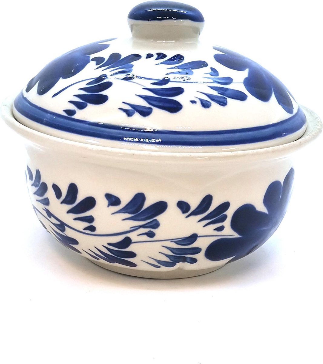 Serveerschaal met deksel - Kom met deksel - Serveerkom – Handgeschilderd - Kom Bloemig – Bloemmotief - Thaise Kom 16 cm (2 stuks)