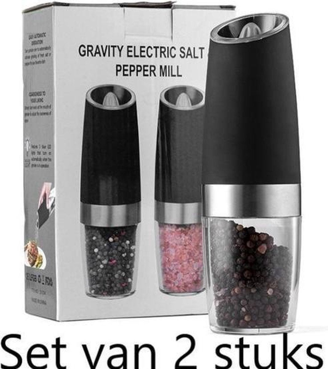 Set van 2 Elektrische molens voor Zout en Peper - Zwaartekracht activatie - Gravity systeem
