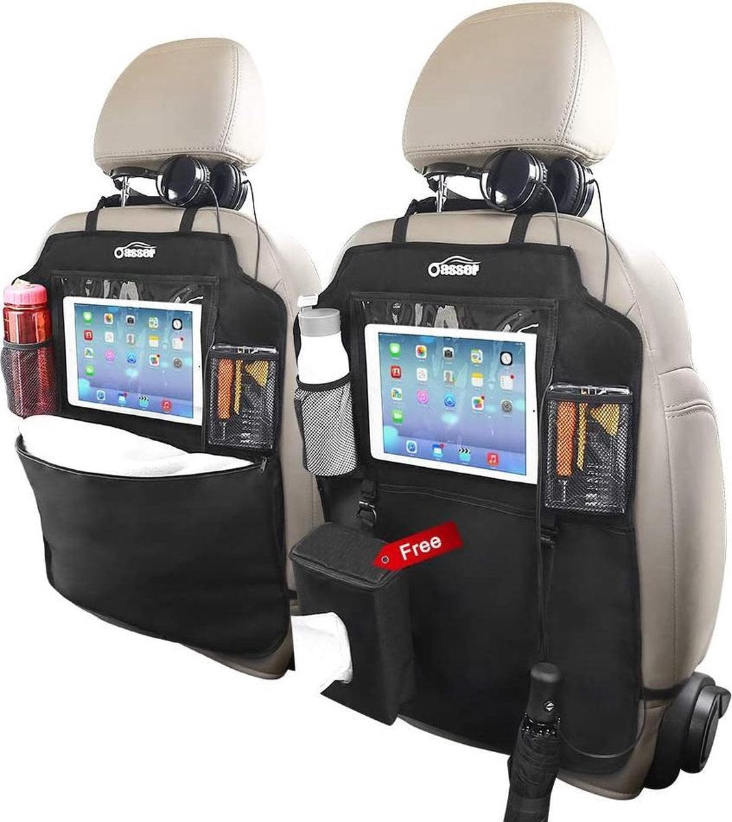 Oasser - Autostoel organizer - 2 stuks - Tablet houder - Zwart