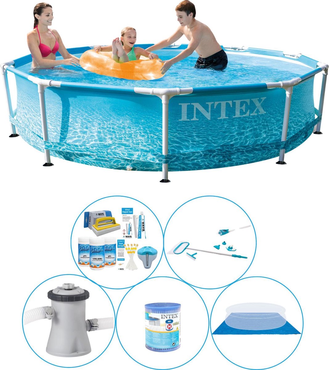 Zwembad Met Accessoires - 6-delig - Intex Metal Frame Rond Strandzijde 305x76 cm