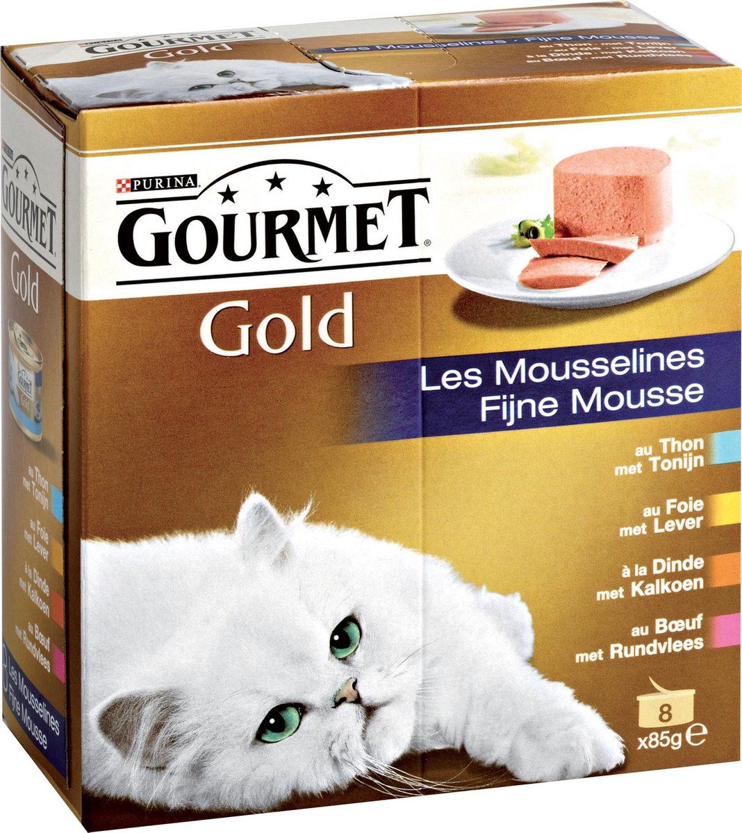 Gourmet Gold Mousse - Tonijn/Rund/Kalkoen - Kattenvoer - 8 x 85 g ( 6 dozen )