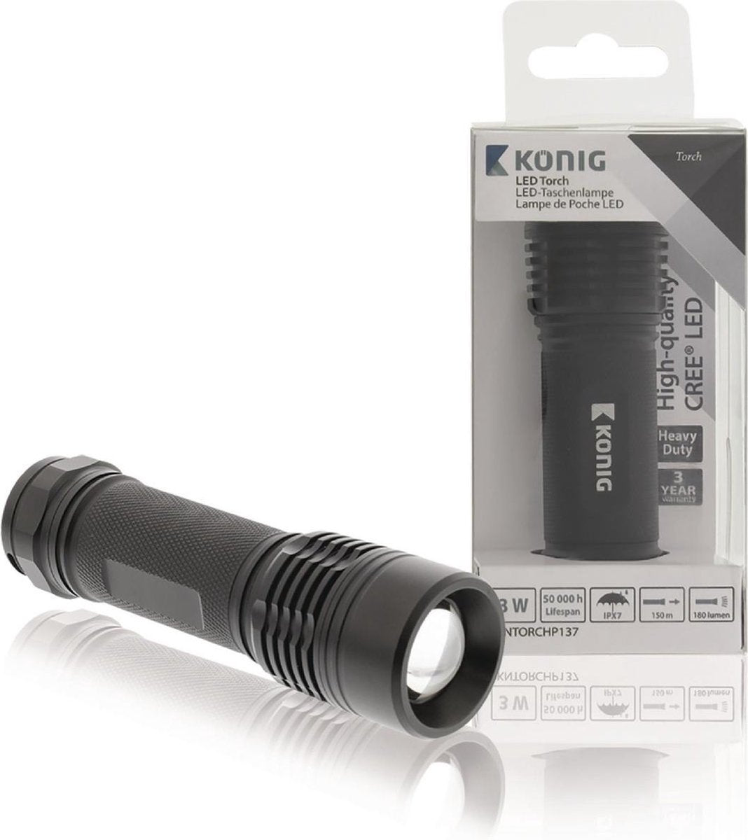 K\xf6nig KNTORCHP137 LED-zaklamp Heavy Duty 3 W 180 lm