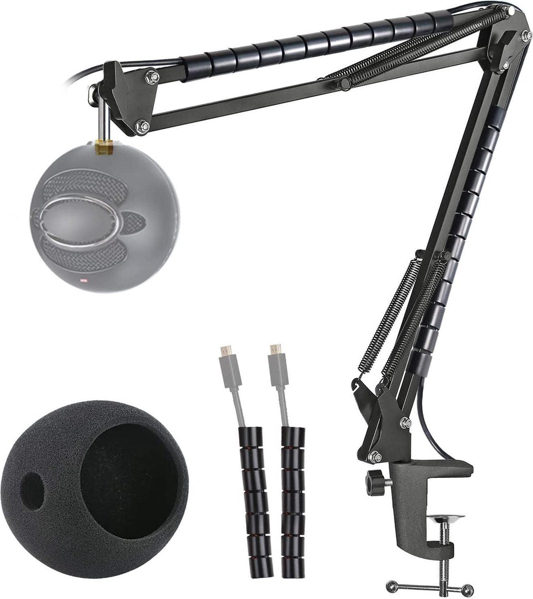 Blauwe Sneeuwbal Mic Stand met Voorruit - Mic Suspension Boom Arm Stand en Pop Filter Foam Cover Compatibel met Blue Snowball iCE Microfoon