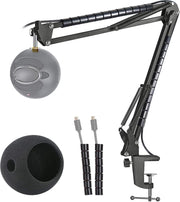 Blauwe Sneeuwbal Mic Stand met Voorruit - Mic Suspension Boom Arm Stand en Pop Filter Foam Cover Compatibel met Blue Snowball iCE Microfoon