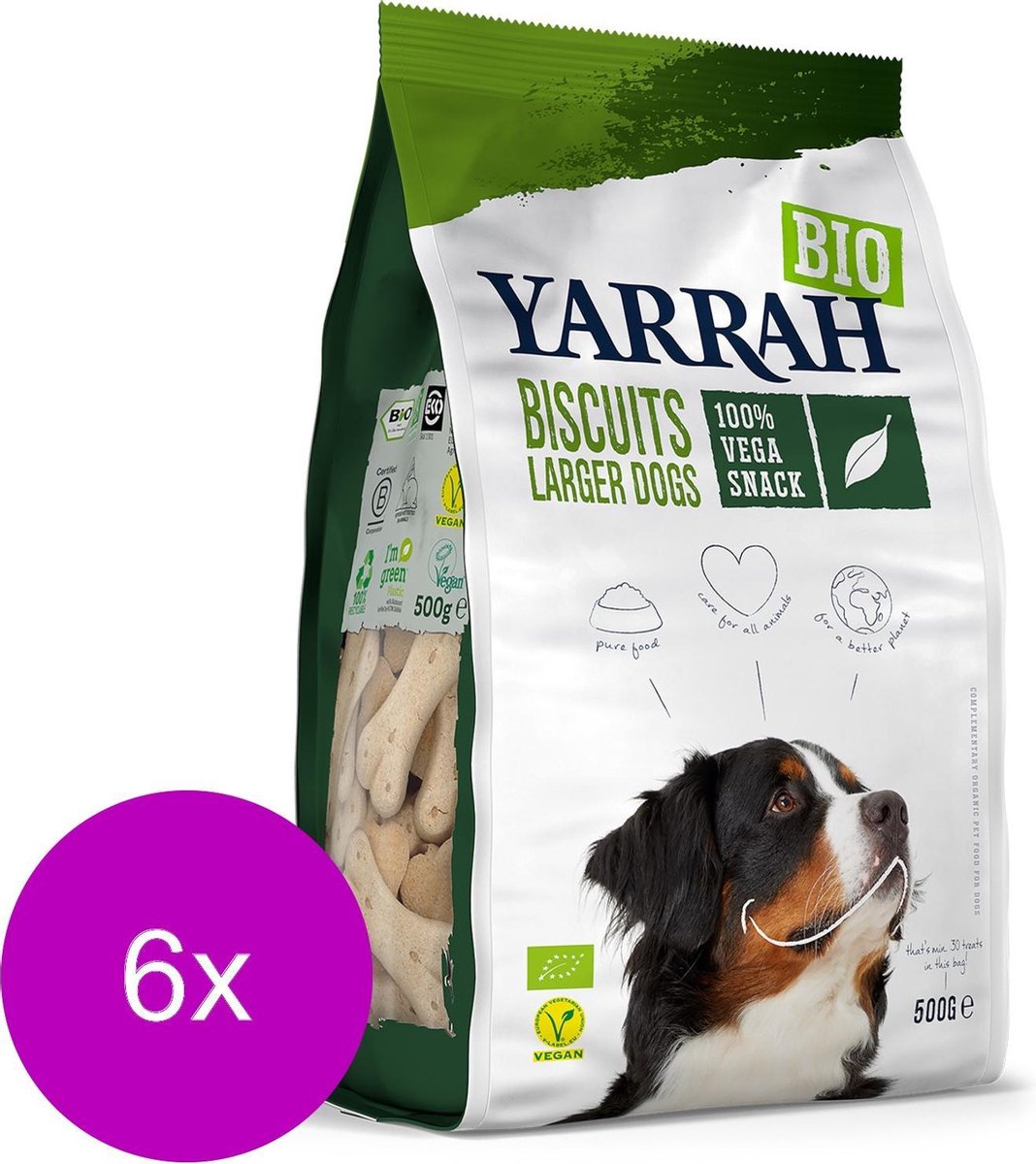 Yarrah Bio Biscuits Larger Dogs Vegetarisch - Hondensnacks - 6 x 500 g