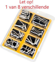 1 van 8 verschillende Random Gekozen Metalen Puzzel Breinbreker - Hersenkraker - Denkspel - Puzzel - Brain Teaser - Geduldspel - Geel - Stipco