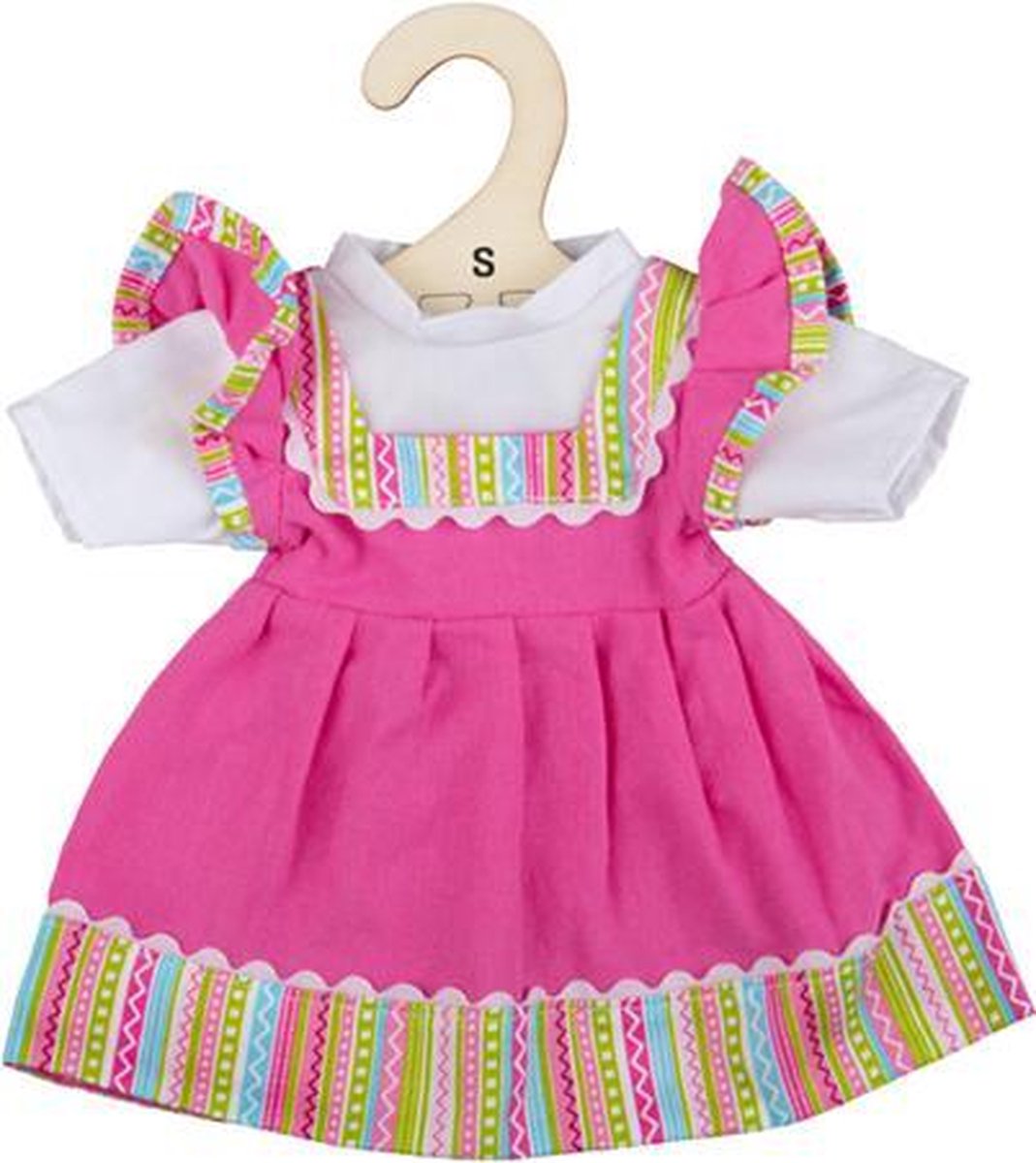 Bigjigs Pink dress with striped trim - Small