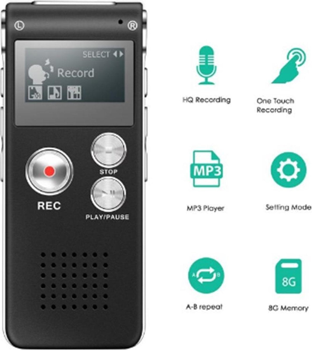 8GB Digitale Audio Voice Recorder / Memorecorder Zwart